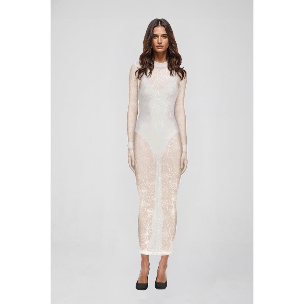 ATOIR Kaia Dress White Rose Mesh Midi S 4 NWT Bodysuit Gloves‎ Bridal Runway